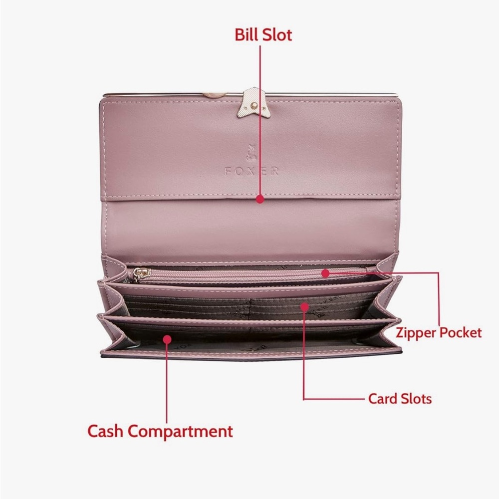 FOXER Pink Cowhide Shiny Vinyl Glittery Bifold Gold Hardware Wallet *LikeNew* - Picture 3 of 16